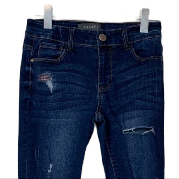 Harper Dark Wash Distressed Destroyed Mid Rise Skinny Jeans Women's Size 27 - Picture 3 of 7